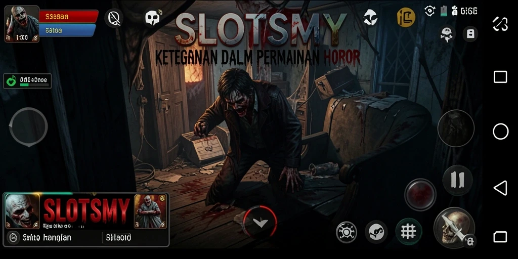 Tangkapan layar menunjukkan gameplay yang mencekam dengan elemen horor yang kuat.